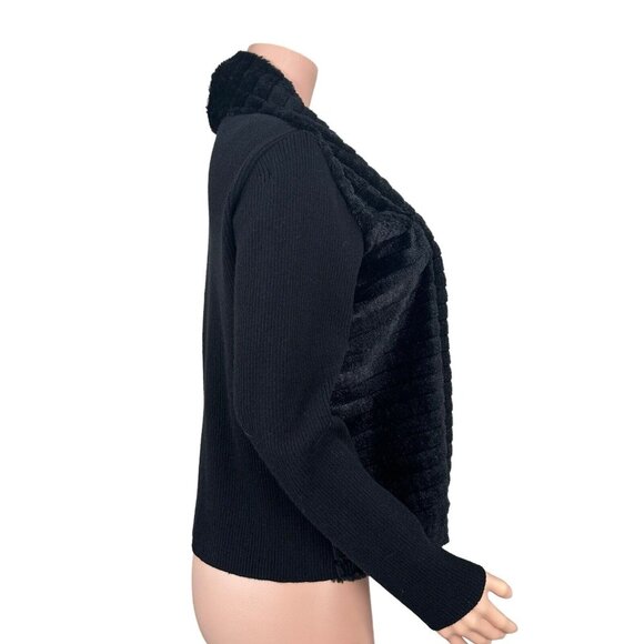 Ruby Rd Women SZ 10 RUN BIG Black Faux Fur Cardigan Sweater-Open Front-Stretchy - Picture 9 of 11